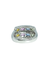 Load image into Gallery viewer, 14ct White Gold Multi Colour Sapphire Diamond Ring Back
