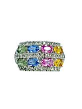 Load image into Gallery viewer, 14ct White Gold Multi Colour Sapphire Diamond Ring Front