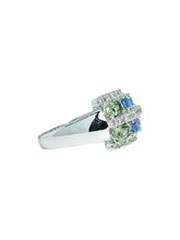 Load image into Gallery viewer, 14ct White Gold Multi Colour Sapphire Diamond Ring Right