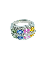 Load image into Gallery viewer, 14ct White Gold Multi Colour Sapphire Diamond Ring Top