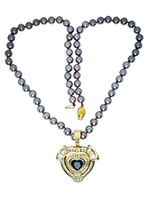 Load image into Gallery viewer, 18ct Blue Heart Sapphire Diamond Pendant Top With Pearls Full