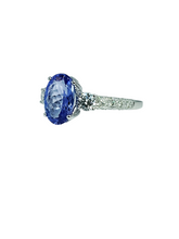 Load image into Gallery viewer, 18ct White Gold Oval Tanzanite Diamond Ring Diagonal Left