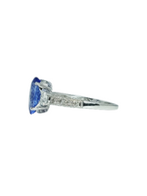 Load image into Gallery viewer, 18ct White Gold Oval Tanzanite Diamond Ring Diagonal Left
