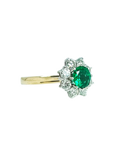 Load image into Gallery viewer, 18ct Yellow Gold Round Emerald Diamond Ring Diagonal Right