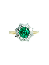 Load image into Gallery viewer, 18ct Yellow Gold Round Emerald Diamond Ring Front