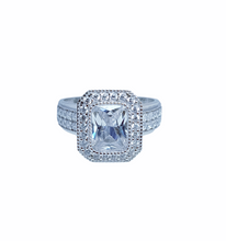 Load image into Gallery viewer, 9ct White Gold Emerald Cut Halo Cubic Engagement Wedding Ring Front