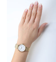 Load image into Gallery viewer, Skagen Watc Signatur SKW2693 Ladies Gold On Mesh Worn Shot 1