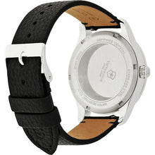 Load image into Gallery viewer, Victorinox Alliance 241754 Stainless Steel Case With Silver Markers On Black Mother Of Pearl Dial On Black Leather Clasp Shot