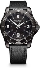Load image into Gallery viewer, Victorinox Maverick 241787 Black Stainless Steel Case With Silver Markers On Black Dial On Black Leather Wrist Shot
