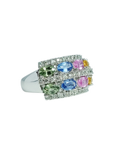 Load image into Gallery viewer, 14ct White Gold Multi Colour Sapphire Diamond Ring Diagonal Right
