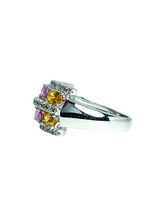 Load image into Gallery viewer, 14ct White Gold Multi Colour Sapphire Diamond Ring Left
