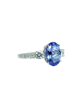 Load image into Gallery viewer, 18ct White Gold Oval Tanzanite Diamond Ring Diagonal Right
