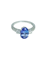 Load image into Gallery viewer, 18ct White Gold Oval Tanzanite Diamond Ring Diagonal Front Top
