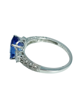 Load image into Gallery viewer, 18ct White Gold Oval Tanzanite Diamond Ring Side Top
