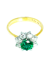 Load image into Gallery viewer, 18ct Yellow Gold Round Emerald Diamond Ring Top Front
