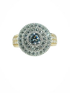 9ct Gold Brillaint Cut Double Halo Cubic Engagement Wedding Ring Front