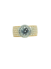 Load image into Gallery viewer, 9ct Gold Brillaint Cut Halo Broad Band Cubic  Engagement Wedding Ring Front
