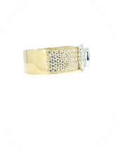 Load image into Gallery viewer, 9ct Gold Brillaint Cut Halo Broad Band Cubic  Engagement Wedding Ring Side
