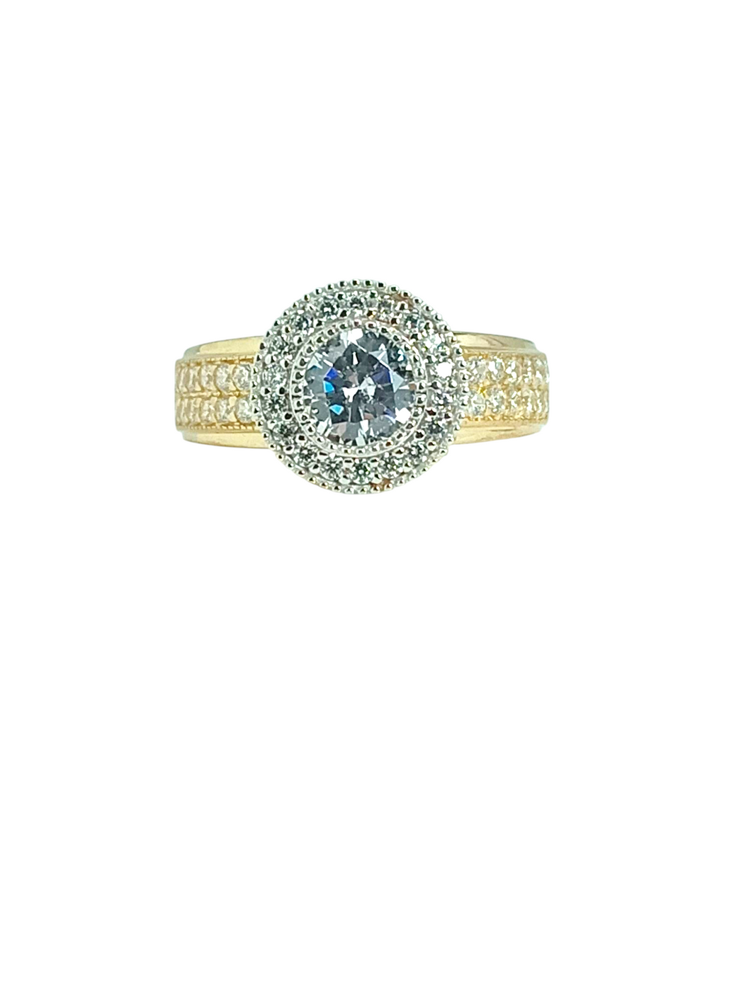 9ct Gold Brillaint Cut Halo Cubic Engagement Wedding Ring Front