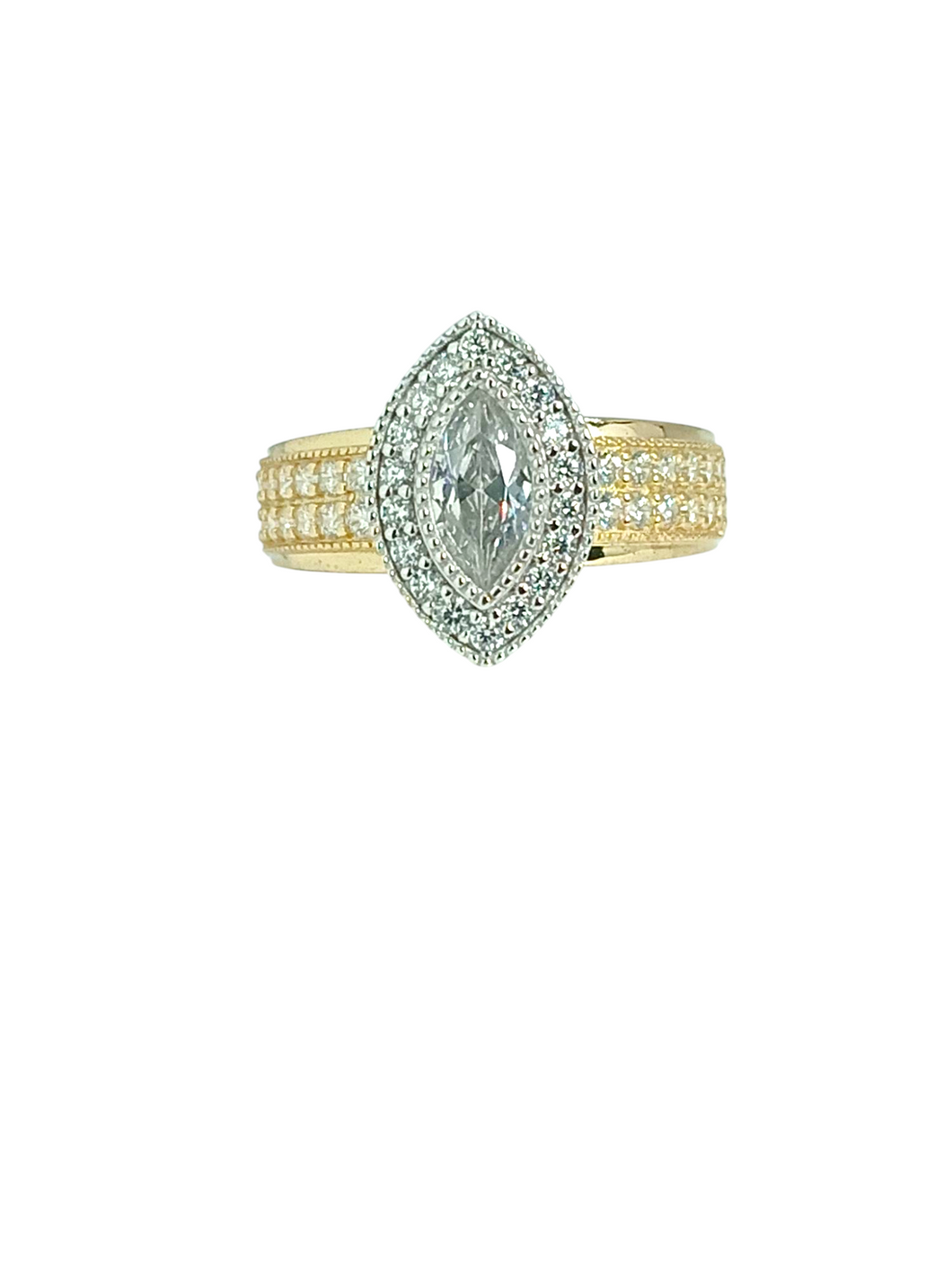9ct Gold Marquoise Cut Halo Cubic Engagement Wedding Ring Front