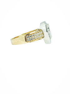 9ct Gold Pear Cut Halo Cubic Engagement Wedding Ring Side