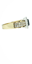 Load image into Gallery viewer, 9ct Gold Princess Cut Halo Cubic Zirconia Engagement Wedding Ring Double Row CZ On Band Side
