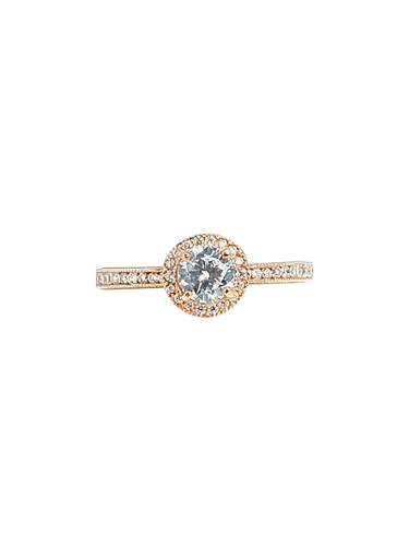 9ct Rose Gold Brillaint Cut Halo Cubic Engagement Wedding Ring Front