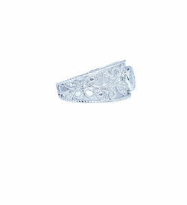 9ct White Gold Brillaint Cut Filigree Engagement Wedding Ring Side