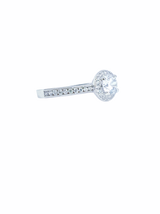 9ct White Gold Brillaint Cut Halo Cubic Engagement Wedding Ring Diagnal Left