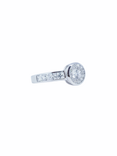 Load image into Gallery viewer, 9ct White Gold Brillaint Cut Halo Cubic Engagement Wedding Ring Princess On Band Diagnal Right
