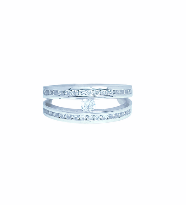 9ct White Gold Brilliant Cut Millennium Cubic Engagement Wedding Ring With Cubics On BandsFront
