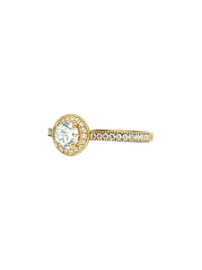 9ct Yellow Gold Brillaint Cut Halo Cubic Engagement Wedding Ring Diagnal 