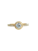 Load image into Gallery viewer, 9ct Yellow Gold Brillaint Cut Halo Cubic Engagement Wedding Ring Front
