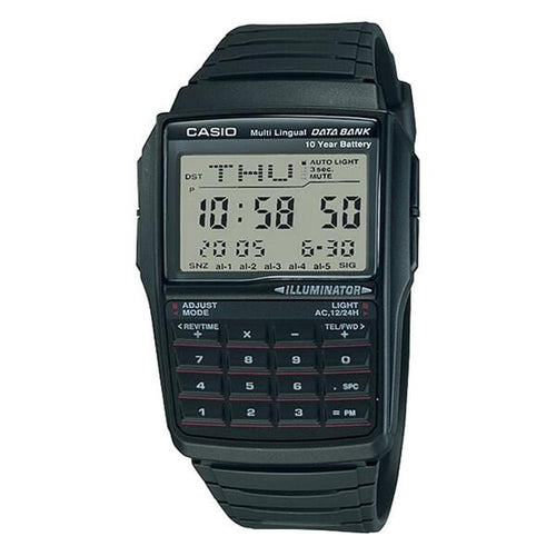 Casio Data Bank DBC-32-1ADF Black On Black Rubber Wrist Shot