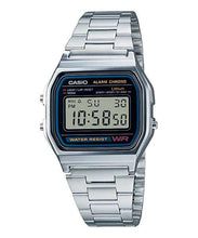 Load image into Gallery viewer, Casio Retro A158WA-1DF Black Dial Digital On Stainless Steel Wrist Shot
