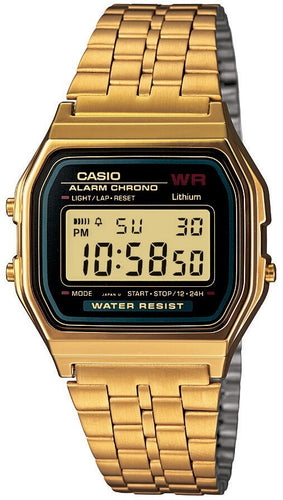 Casio Retro A159WGEA-1DF Black Dial Digital On Gold Stainless Steel Wrist Shot