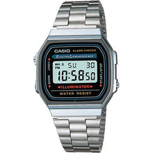 Load image into Gallery viewer, Casio Retro A168WA-1WDF Black Dial Digital On Stainless Steel Wrist Shot
