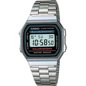 Casio Retro A168WA-1WDF Black Dial Digital On Stainless Steel Wrist Shot