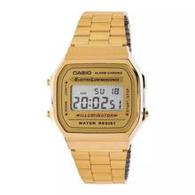 Load image into Gallery viewer, Casio Retro A168WG-9WDF Gold Dial Digital On Gold Stainless Steel Wrist Shot
