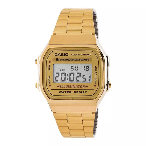 Casio Retro A168WG-9WDF Gold Dial Digital On Gold Stainless Steel Wrist Shot