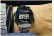 Load image into Gallery viewer, Casio Retro A168WGG-1ADF Black Dial Digital On Gun Metal Stainless Steel Worn Shot 1
