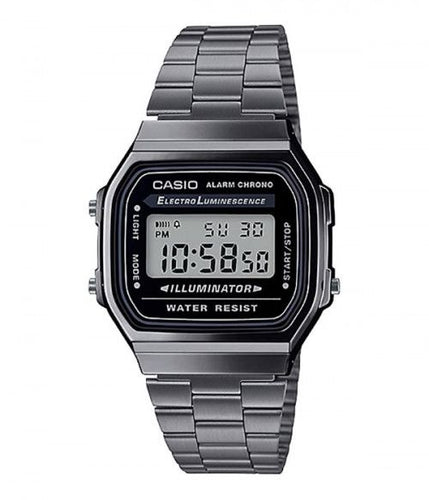 Casio Retro A168WGG-1ADF Black Dial Digital On Gun Metal Stainless Steel Wrist Shot