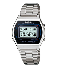Load image into Gallery viewer, Casio_Retro_B640WD-1AVDF_Black_Dial_Digital_On_Stainless_Steel_Wrist_Shot
