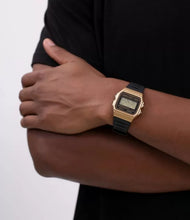 Load image into Gallery viewer, Casio Retro F-91WM-9ADF Matt Gold Case On Black Resin Worn Shot 1
