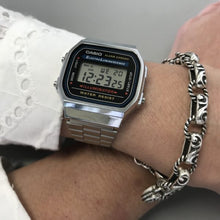 Load image into Gallery viewer, Casio Retro A168WA-1WDF Black Dial Digital On Stainless Steel Worn Shot Lady
