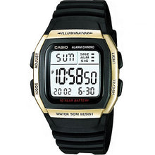 Load image into Gallery viewer, Casio Youth Series W-96H-9AVDF Matt Gold Case On Black Resin Wrist Shot
