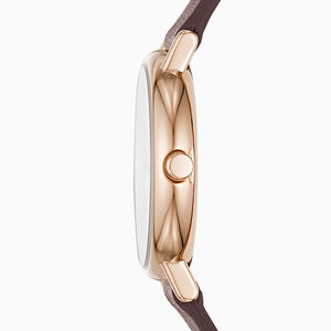 Skagen Signatur SKW2760 Ladies Rose Gold On Brown Leather Case Shot