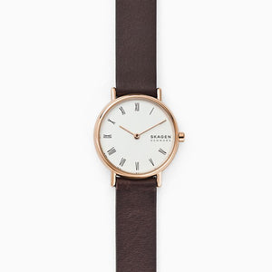 Skagen Signatur SKW2760 Ladies Rose Gold On Brown Leather Enlarged