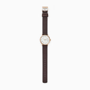 Skagen Signatur SKW2760 Ladies Rose Gold On Brown Leather Full Length