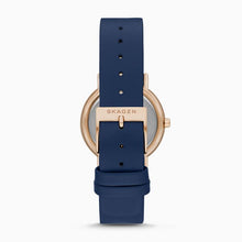Load image into Gallery viewer, Skagen Signatur Watch SKW2838 Ladies Rose Gold On Blue Leather Clasp Shot
